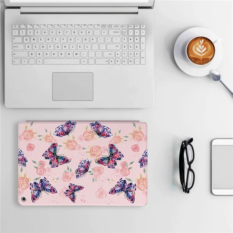 Para iPad 10.2 (2021) / (2020) / (2019) Funda a prueba de golpes Folio Flip Cover Mariposa Impresa Funda para tableta con soporte - Rosa Mariposa