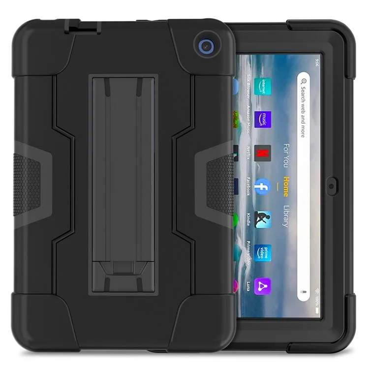 For Amazon Fire 7 (2022) Robot Style Silicone + PC Tablet Case Color Contrast Drop-proof Kickstand Protective Case - Black