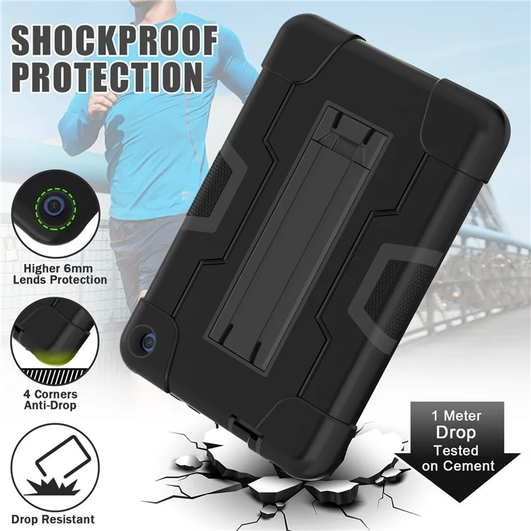 For Amazon Fire 7 (2022) Robot Style Silicone + PC Tablet Case Color Contrast Drop-proof Kickstand Protective Case - Black