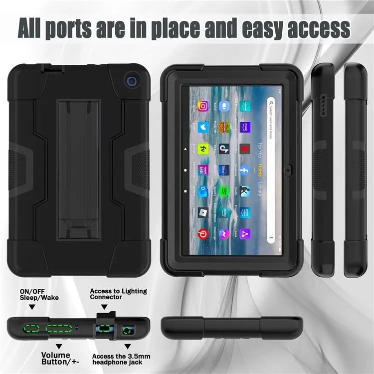 For Amazon Fire 7 (2022) Robot Style Silicone + PC Tablet Case Color Contrast Drop-proof Kickstand Protective Case - Black