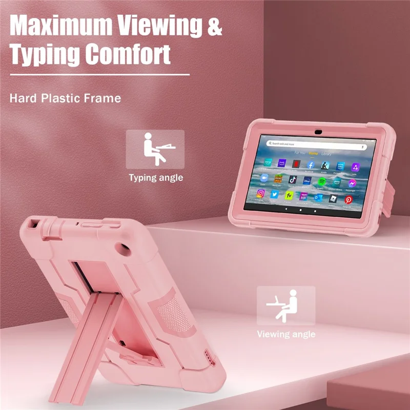 For Amazon Fire 7 (2022) Robot Style Silicone + PC Tablet Case Color Contrast Drop-proof Kickstand Protective Case - Rose Gold