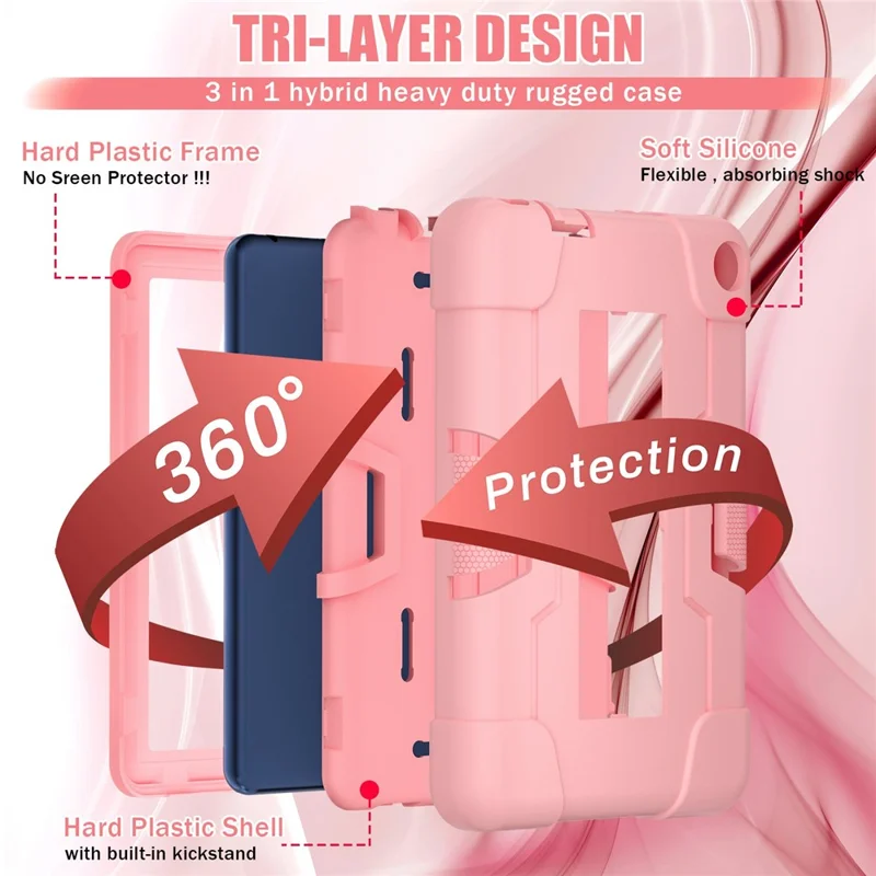 For Amazon Fire 7 (2022) Robot Style Silicone + PC Tablet Case Color Contrast Drop-proof Kickstand Protective Case - Rose Gold