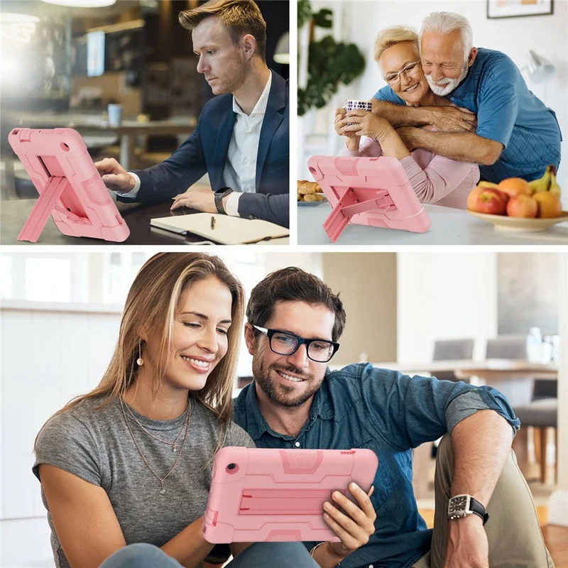 For Amazon Fire 7 (2022) Robot Style Silicone + PC Tablet Case Color Contrast Drop-proof Kickstand Protective Case - Rose Gold
