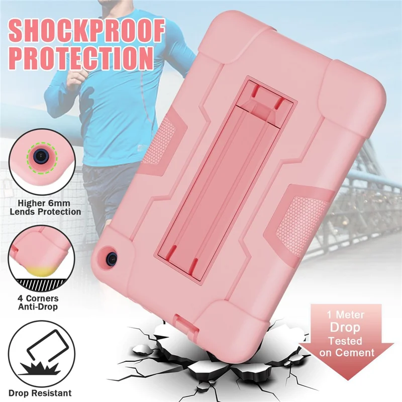 For Amazon Fire 7 (2022) Robot Style Silicone + PC Tablet Case Color Contrast Drop-proof Kickstand Protective Case - Rose Gold