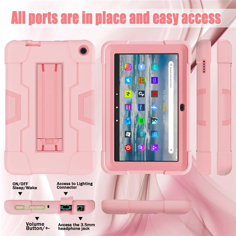 For Amazon Fire 7 (2022) Robot Style Silicone + PC Tablet Case Color Contrast Drop-proof Kickstand Protective Case - Rose Gold
