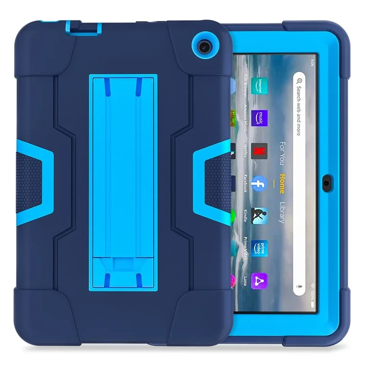 For Amazon Fire 7 (2022) Robot Style Silicone + PC Tablet Case Color Contrast Drop-proof Kickstand Protective Case - Navy Blue / Blue
