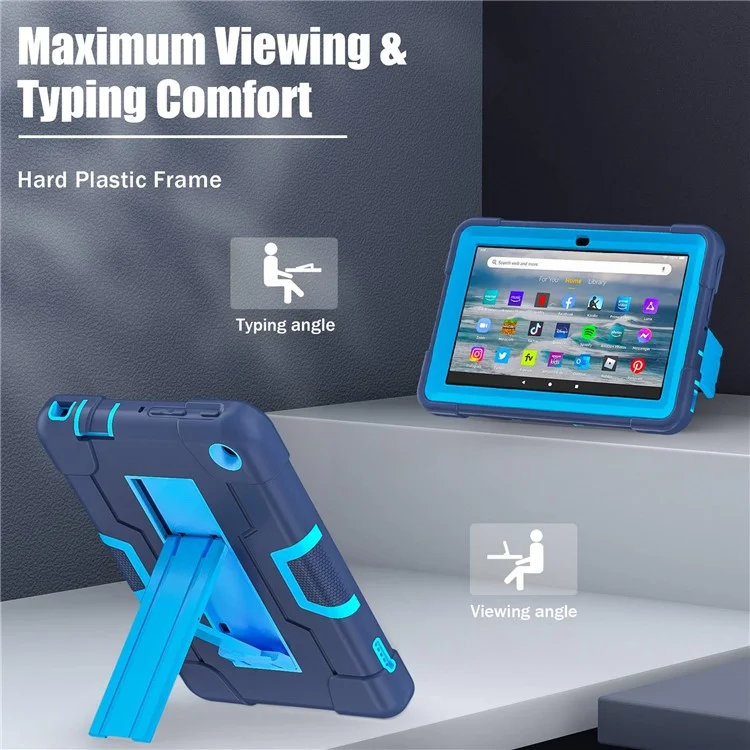 For Amazon Fire 7 (2022) Robot Style Silicone + PC Tablet Case Color Contrast Drop-proof Kickstand Protective Case - Navy Blue / Blue