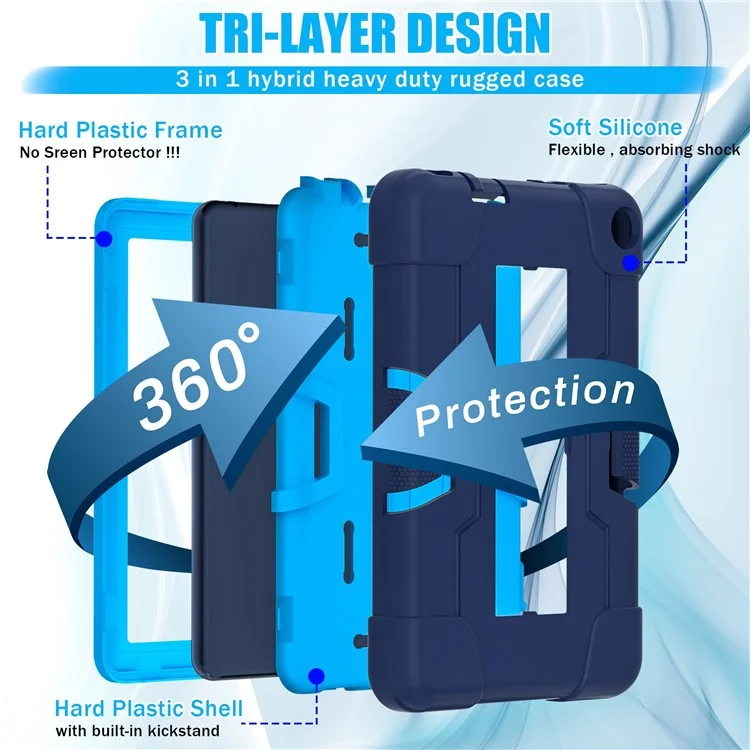 For Amazon Fire 7 (2022) Robot Style Silicone + PC Tablet Case Color Contrast Drop-proof Kickstand Protective Case - Navy Blue / Blue