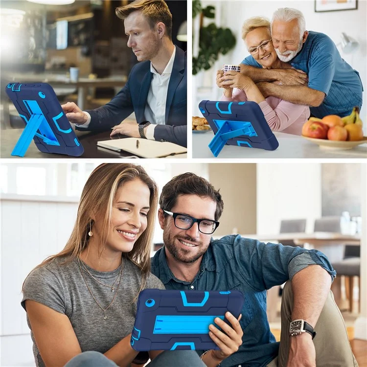 For Amazon Fire 7 (2022) Robot Style Silicone + PC Tablet Case Color Contrast Drop-proof Kickstand Protective Case - Navy Blue / Blue