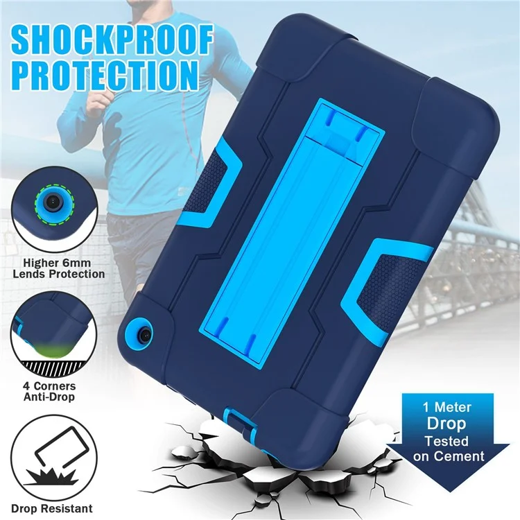 For Amazon Fire 7 (2022) Robot Style Silicone + PC Tablet Case Color Contrast Drop-proof Kickstand Protective Case - Navy Blue / Blue