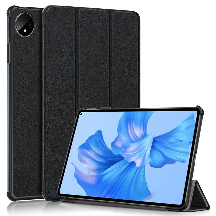 Para Huawei Matepad Pro 11 (2022) Caso de Proteção PU Couro Sólido Folio Flip Capa Tri-fold Stand Protetor / Dorme - Preto