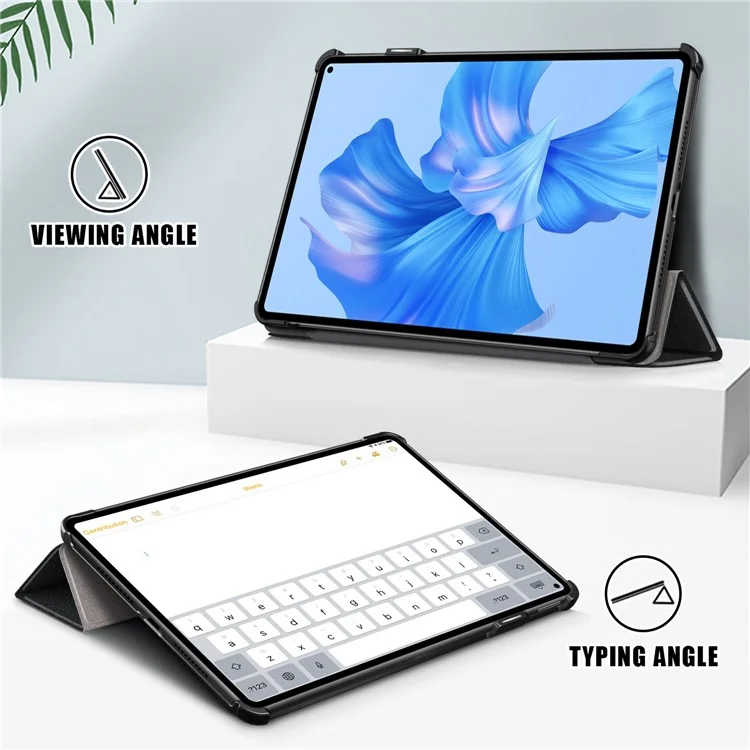 Para Huawei Matepad Pro 11 (2022) Caso de Proteção PU Couro Sólido Folio Flip Capa Tri-fold Stand Protetor / Dorme - Preto