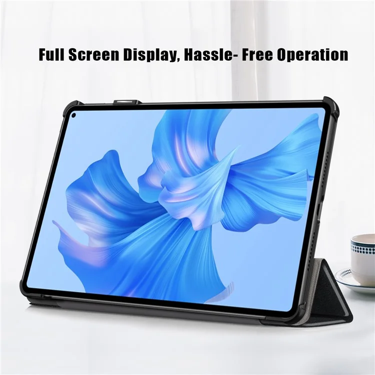 Para Huawei Matepad Pro 11 (2022) Caso de Proteção PU Couro Sólido Folio Flip Capa Tri-fold Stand Protetor / Dorme - Preto