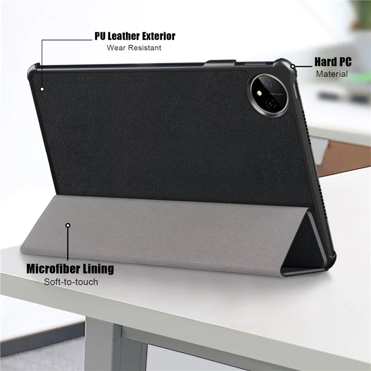 Para Huawei Matepad Pro 11 (2022) Caso de Proteção PU Couro Sólido Folio Flip Capa Tri-fold Stand Protetor / Dorme - Preto