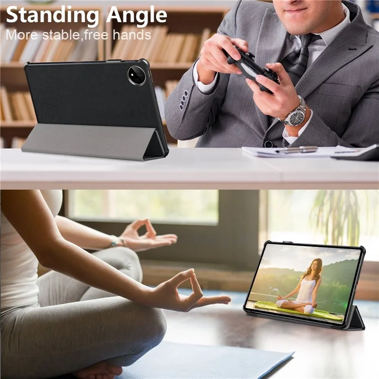 Para Huawei Matepad Pro 11 (2022) Caso de Proteção PU Couro Sólido Folio Flip Capa Tri-fold Stand Protetor / Dorme - Preto