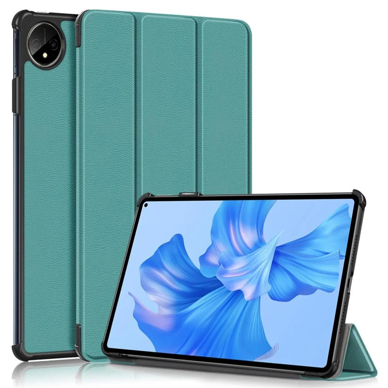 For Huawei MatePad Pro 11 (2022) Protective Case PU Leather Solid Color Folio Flip Cover Tri-fold Stand Tablet Protector with Auto Wake  /  Sleep - Blackish Green