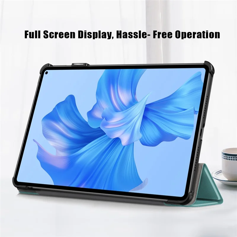 For Huawei MatePad Pro 11 (2022) Protective Case PU Leather Solid Color Folio Flip Cover Tri-fold Stand Tablet Protector with Auto Wake  /  Sleep - Blackish Green