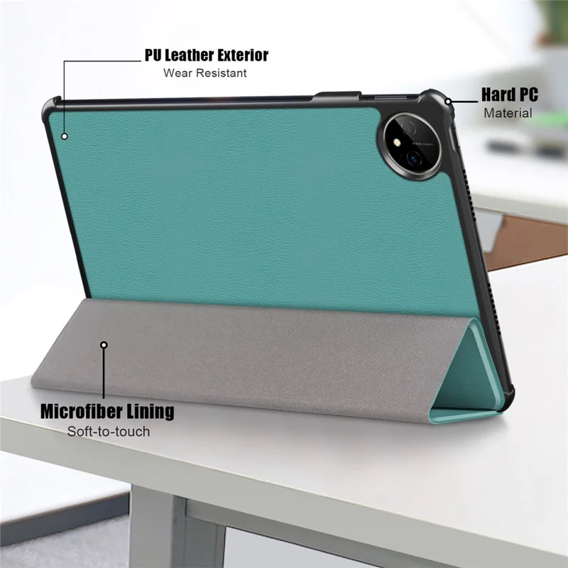 For Huawei MatePad Pro 11 (2022) Protective Case PU Leather Solid Color Folio Flip Cover Tri-fold Stand Tablet Protector with Auto Wake  /  Sleep - Blackish Green