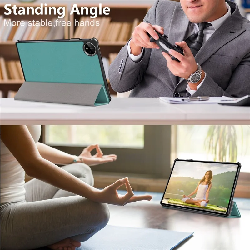 For Huawei MatePad Pro 11 (2022) Protective Case PU Leather Solid Color Folio Flip Cover Tri-fold Stand Tablet Protector with Auto Wake  /  Sleep - Blackish Green