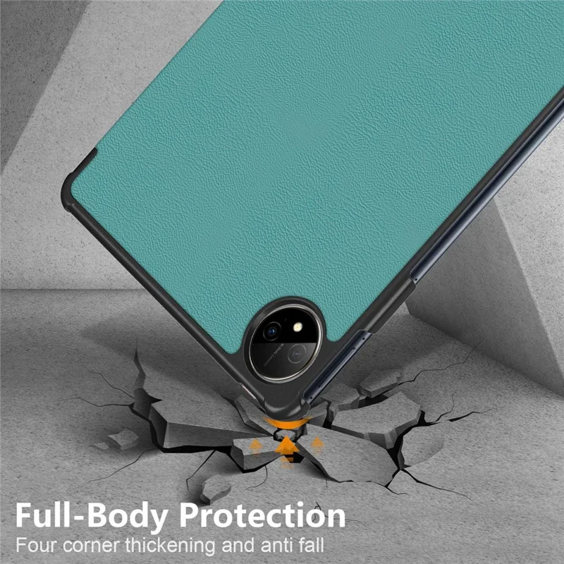 For Huawei MatePad Pro 11 (2022) Protective Case PU Leather Solid Color Folio Flip Cover Tri-fold Stand Tablet Protector with Auto Wake  /  Sleep - Blackish Green