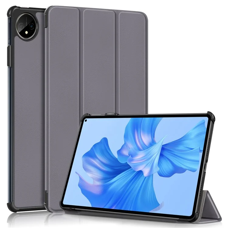 Para Huawei Matepad Pro 11 (2022) Caso de Proteção PU Couro Sólido Folio Flip Capa Tri-fold Stand Protetor / Dorme - Cinza