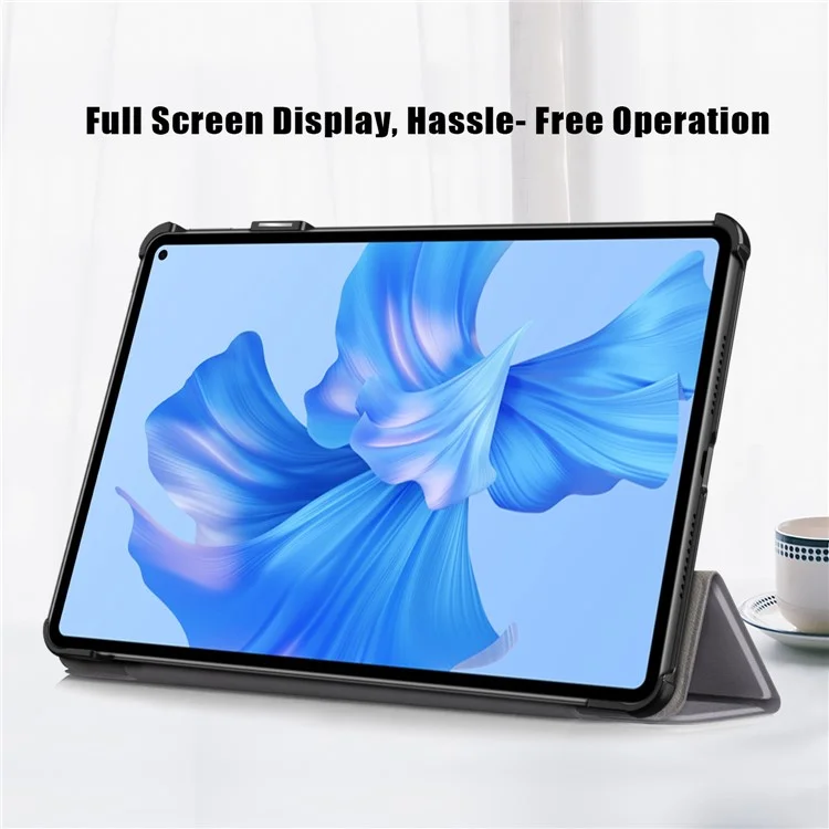 Para Huawei Matepad Pro 11 (2022) Caso de Proteção PU Couro Sólido Folio Flip Capa Tri-fold Stand Protetor / Dorme - Cinza
