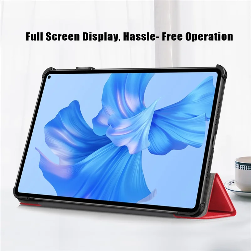 For Huawei MatePad Pro 11 (2022) Protective Case PU Leather Solid Color Folio Flip Cover Tri-fold Stand Tablet Protector with Auto Wake  /  Sleep - Red