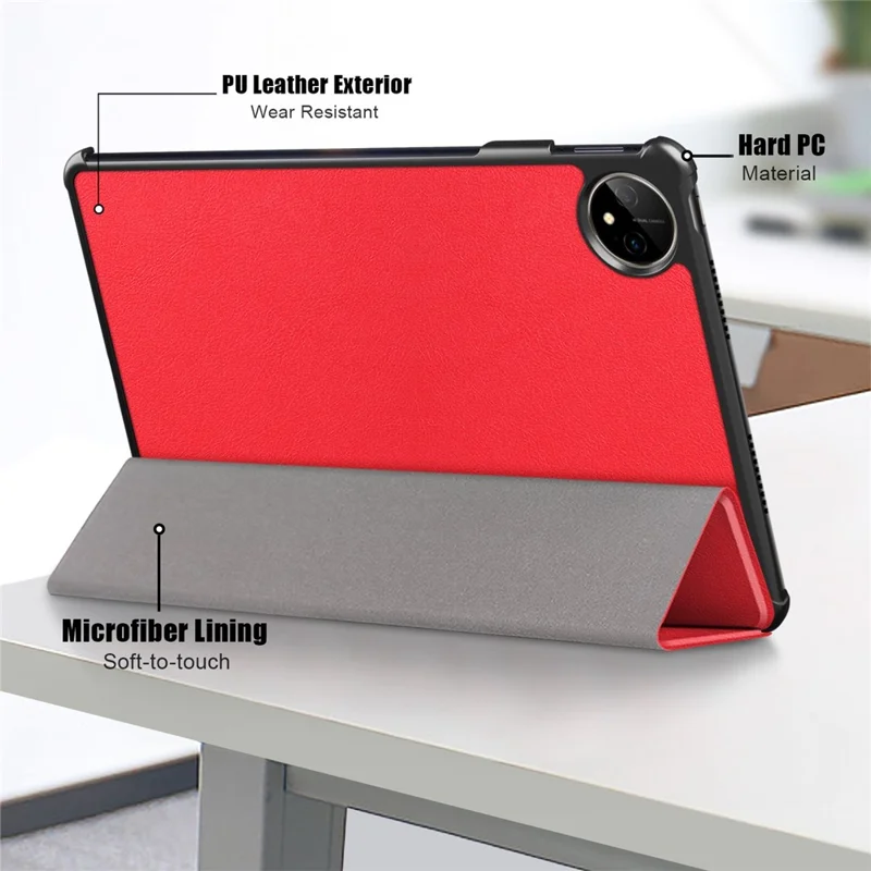 For Huawei MatePad Pro 11 (2022) Protective Case PU Leather Solid Color Folio Flip Cover Tri-fold Stand Tablet Protector with Auto Wake  /  Sleep - Red