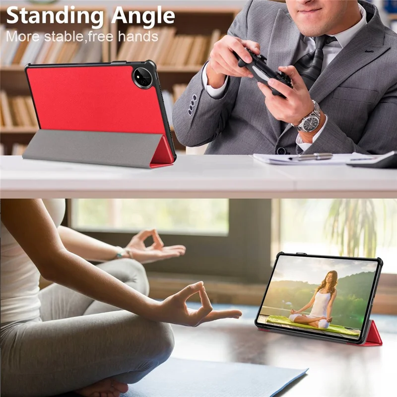 For Huawei MatePad Pro 11 (2022) Protective Case PU Leather Solid Color Folio Flip Cover Tri-fold Stand Tablet Protector with Auto Wake  /  Sleep - Red