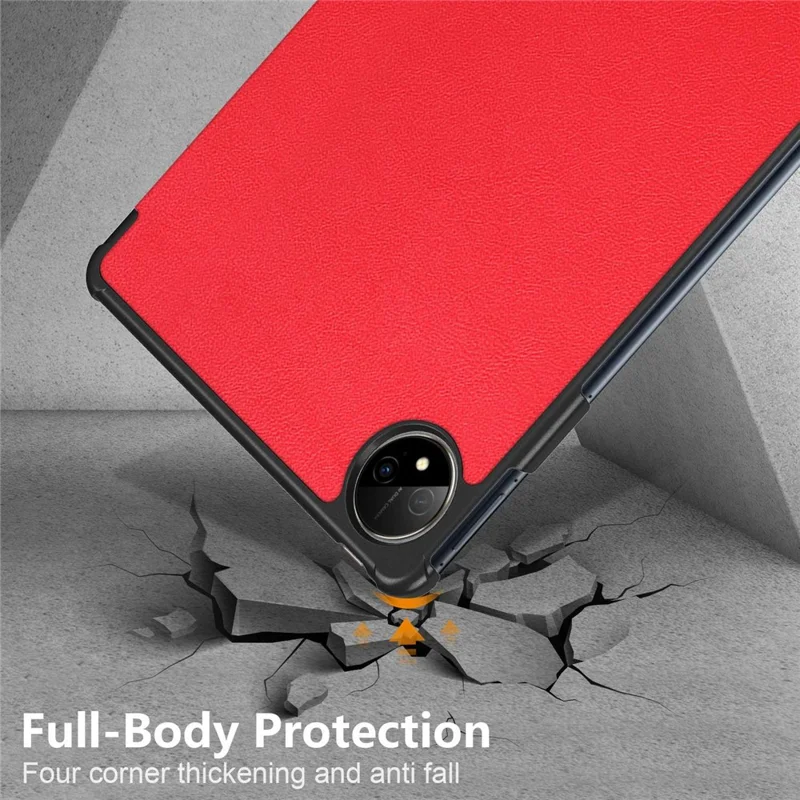 For Huawei MatePad Pro 11 (2022) Protective Case PU Leather Solid Color Folio Flip Cover Tri-fold Stand Tablet Protector with Auto Wake  /  Sleep - Red