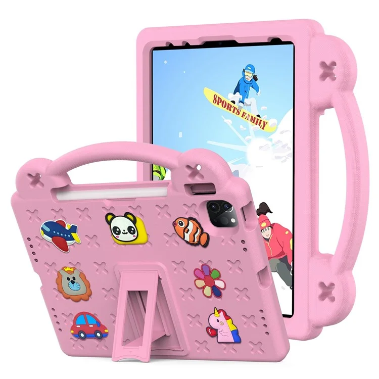 For iPad Pro 11 (2022) / (2021) / (2020) / (2018) / iPad Air (2022) / (2020) Hand Grip EVA Case Shockproof Kickstand Tablet Protective Cover - Pink