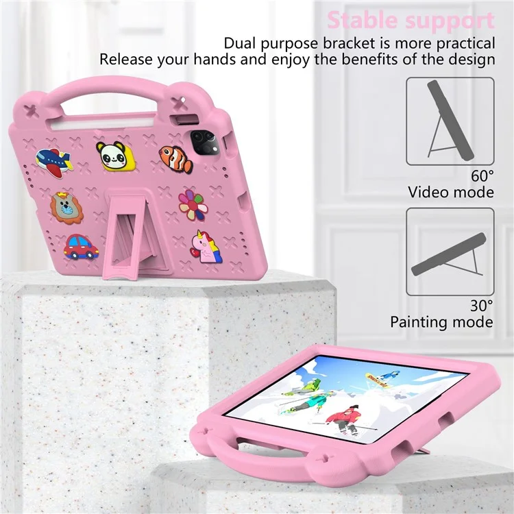 Para iPad Pro 11 (2022) / (2021) / (2020) / (2018) / iPad Air (2022) / (2020) Agarre manual Funda protectora EVA a prueba de golpes con soporte - Rosa