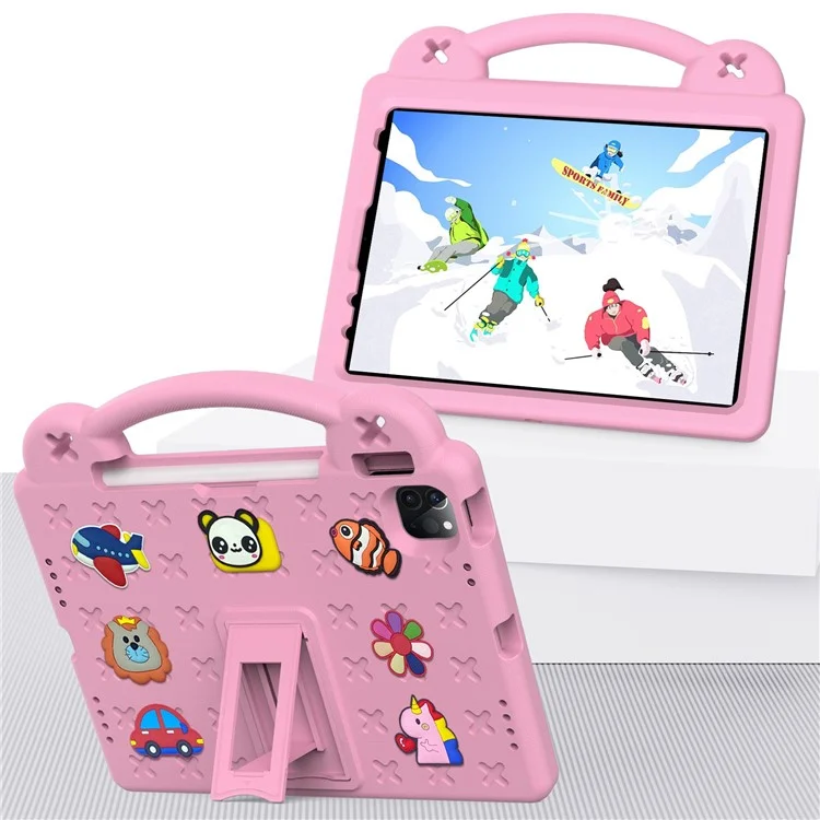 For iPad Pro 11 (2022) / (2021) / (2020) / (2018) / iPad Air (2022) / (2020) Hand Grip EVA Case Shockproof Kickstand Tablet Protective Cover - Pink