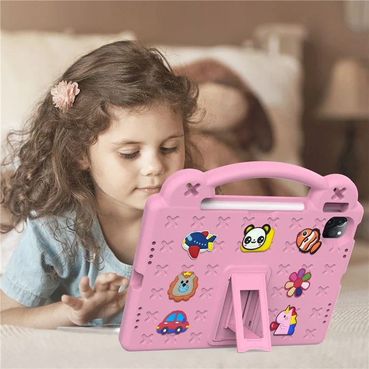Para iPad Pro 11 (2022) / (2021) / (2020) / (2018) / iPad Air (2022) / (2020) Agarre manual Funda protectora EVA a prueba de golpes con soporte - Rosa