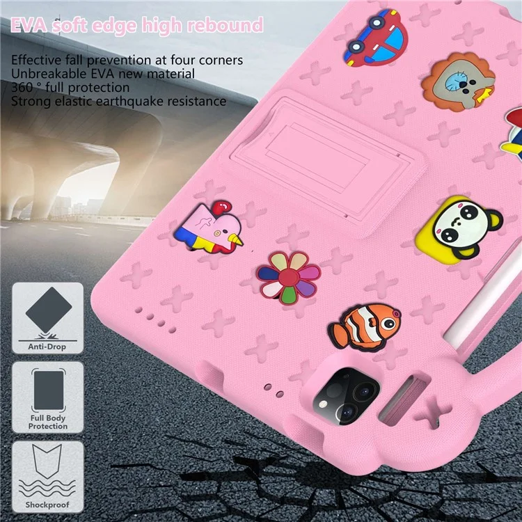 Para iPad Pro 11 (2022) / (2021) / (2020) / (2018) / iPad Air (2022) / (2020) Agarre manual Funda protectora EVA a prueba de golpes con soporte - Rosa