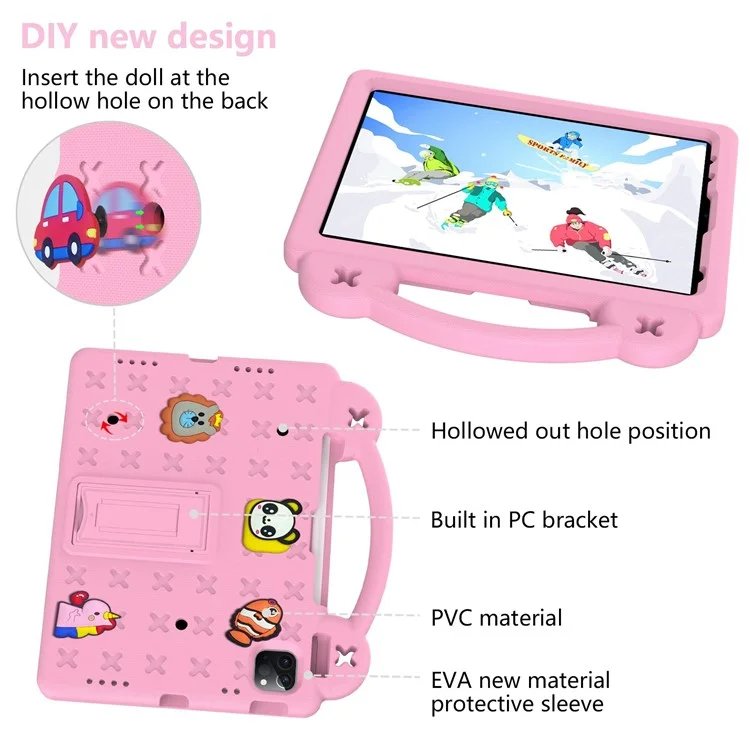 Para iPad Pro 11 (2022) / (2021) / (2020) / (2018) / iPad Air (2022) / (2020) Agarre manual Funda protectora EVA a prueba de golpes con soporte - Rosa