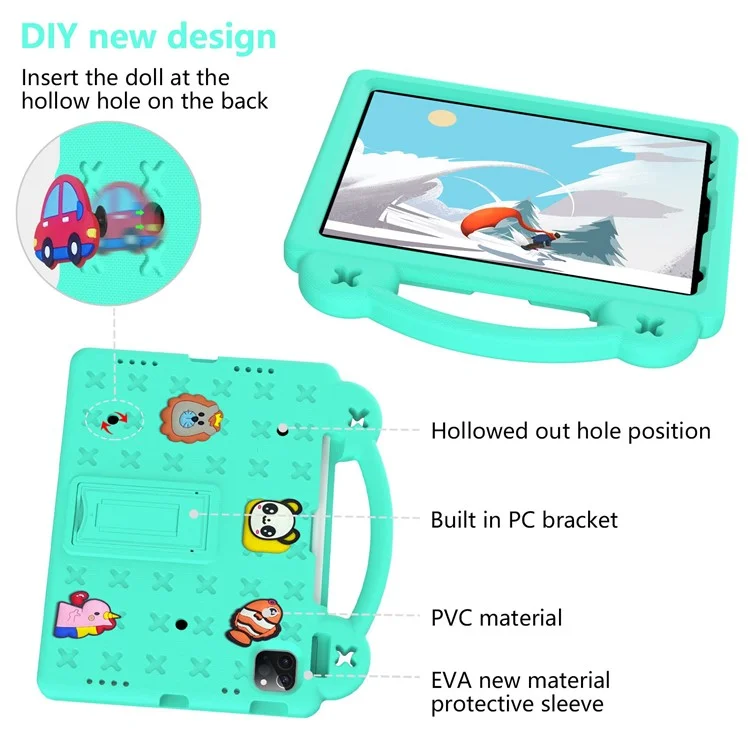 Pour iPad Pro 11 (2022) / (2021) / (2020) / (2018) / iPad Air (2022) / (2020) Grip en main EVA Case Étui de protection antichoc avec support - Vert