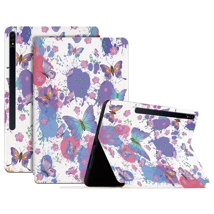 Per Samsung Galaxy Tab S7 / Tab S8 Anti-drop Folio Flip Cover Butterfly Printed PU Leather Tablet Case Auto Wake / Sleep Stand Case - Brilliant Butterfly