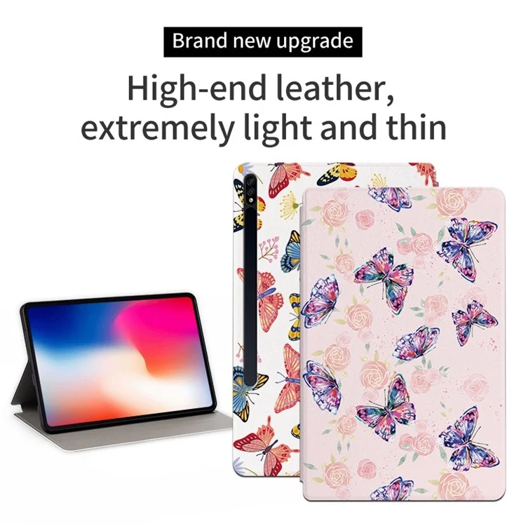 Per Samsung Galaxy Tab S7 / Tab S8 Anti-drop Folio Flip Cover Butterfly Printed PU Leather Tablet Case Auto Wake / Sleep Stand Case - Brilliant Butterfly