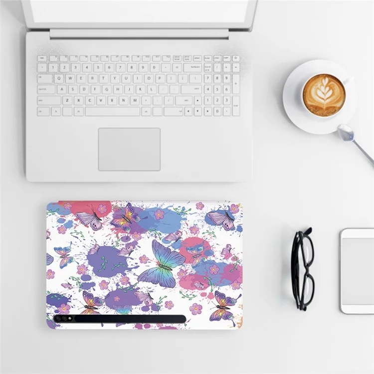 Per Samsung Galaxy Tab S7 / Tab S8 Anti-drop Folio Flip Cover Butterfly Printed PU Leather Tablet Case Auto Wake / Sleep Stand Case - Brilliant Butterfly