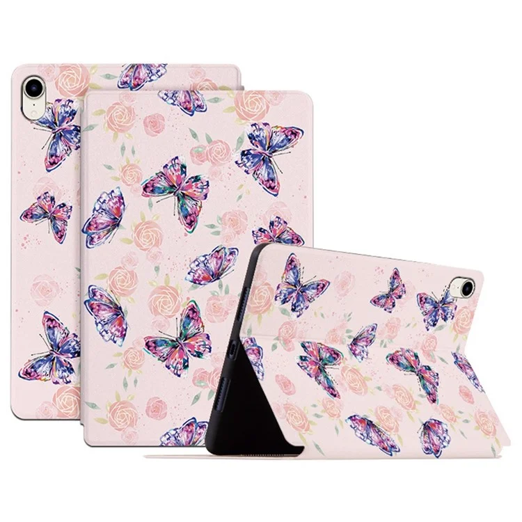 Case de Cuero PU Impreso Para Mariposa Para Ipad Mini (2021) Anti-fall Folio Flip Cover Forthople Stand Tablet Stand - Mariposa de Rosa