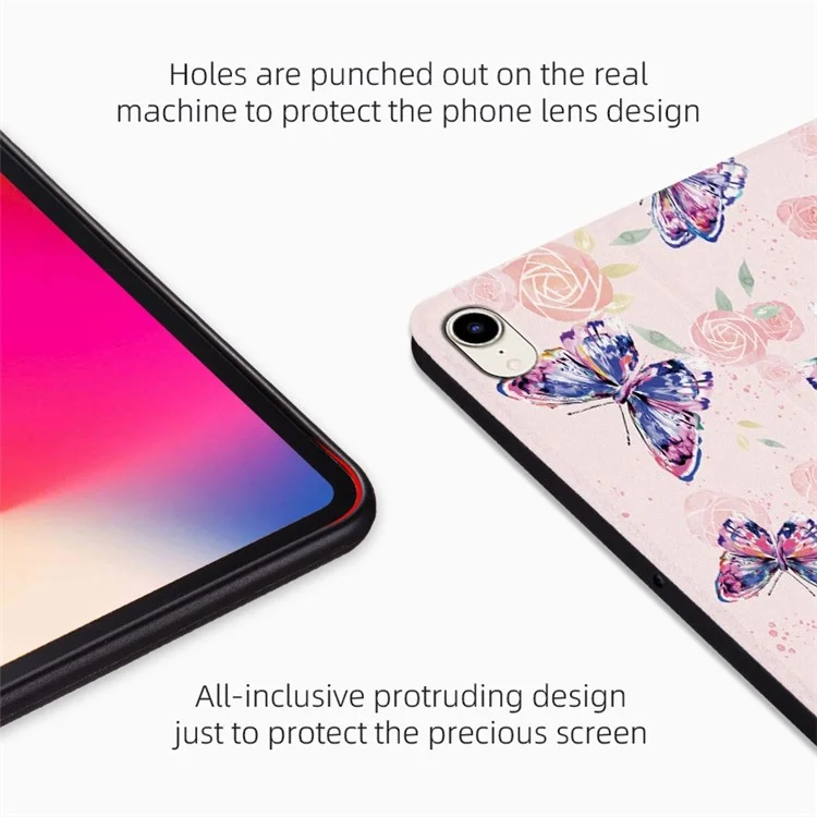 Case de Cuero PU Impreso Para Mariposa Para Ipad Mini (2021) Anti-fall Folio Flip Cover Forthople Stand Tablet Stand - Mariposa de Rosa