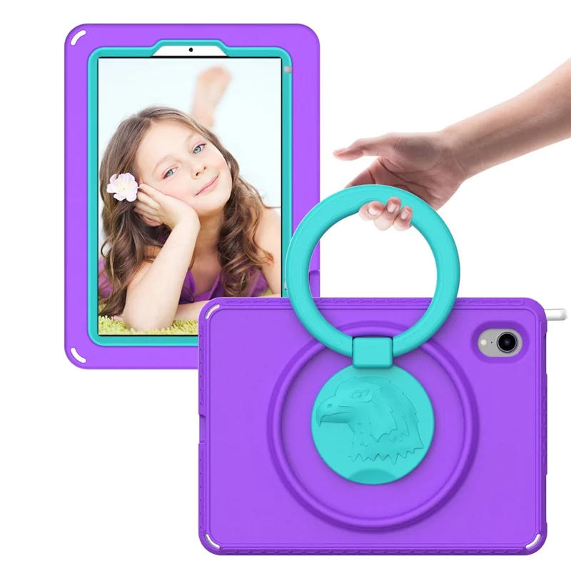 For iPad mini (2024) / mini (2021) Portable EVA Case with Shoulder Strap / Waterproof Screen Protector Shockproof Tablet Kickstand Case - Purple