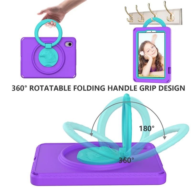 For iPad mini (2024) / mini (2021) Portable EVA Case with Shoulder Strap / Waterproof Screen Protector Shockproof Tablet Kickstand Case - Purple