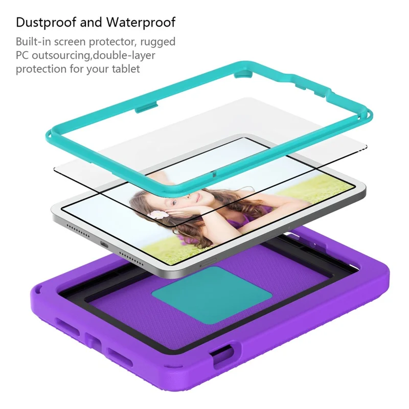 For iPad mini (2024) / mini (2021) Portable EVA Case with Shoulder Strap / Waterproof Screen Protector Shockproof Tablet Kickstand Case - Purple