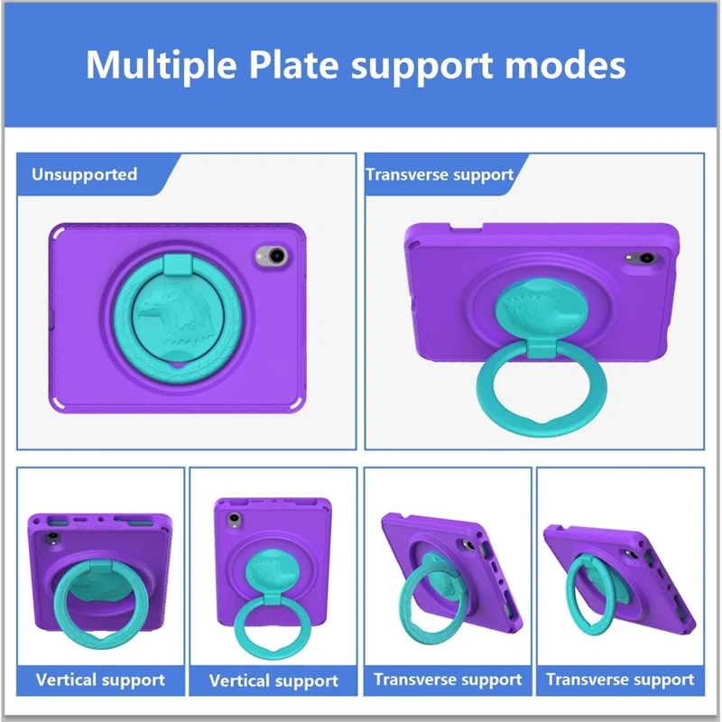 For iPad mini (2024) / mini (2021) Portable EVA Case with Shoulder Strap / Waterproof Screen Protector Shockproof Tablet Kickstand Case - Purple