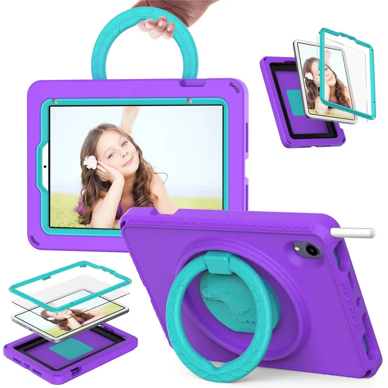 For iPad mini (2024) / mini (2021) Portable EVA Case with Shoulder Strap / Waterproof Screen Protector Shockproof Tablet Kickstand Case - Purple