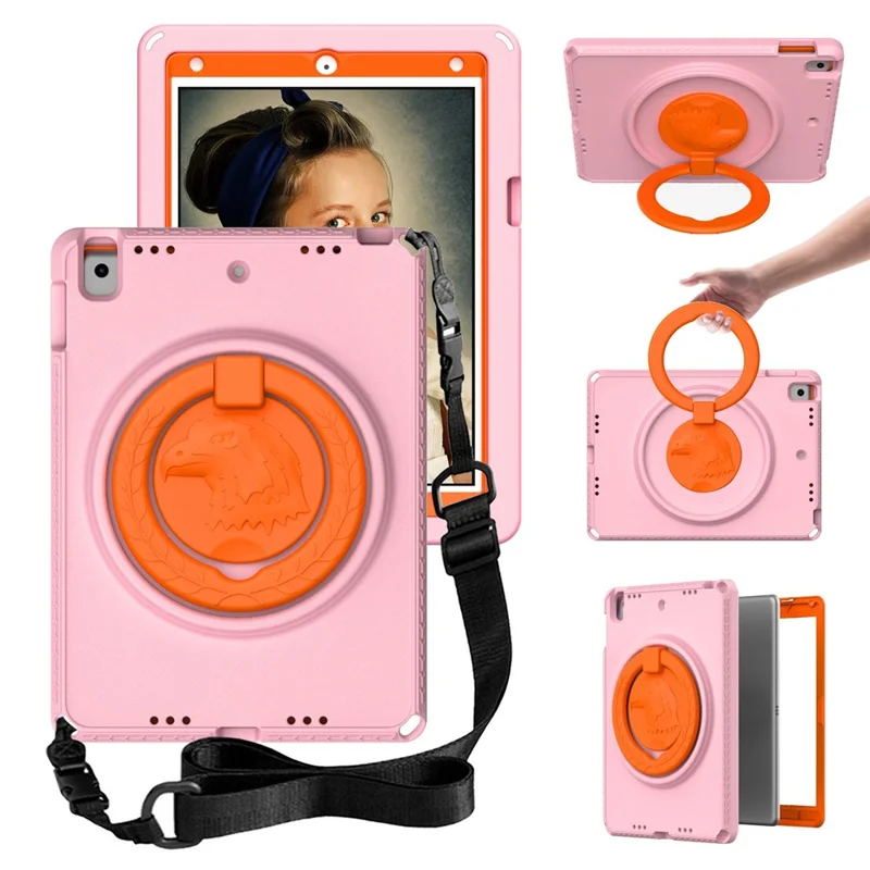 For iPad Air (2013) / Air 2  /  9.7-inch (2017) / (2018) EVA Shockproof Case with Shoulder Strap / Waterproof Screen Protector Anti-Scratch Cover Portable Tablet Case - Pink