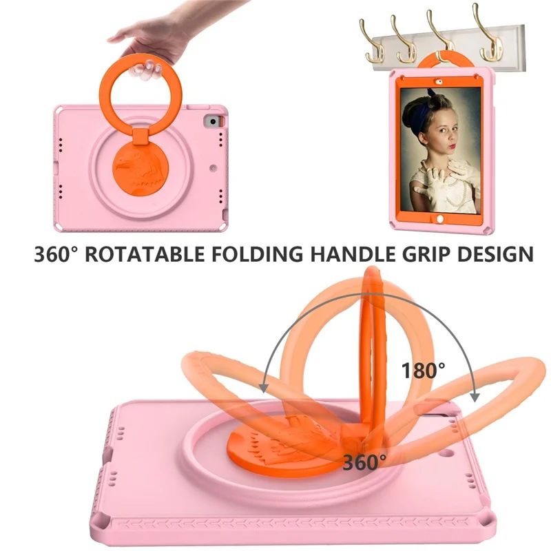 For iPad Air (2013) / Air 2  /  9.7-inch (2017) / (2018) EVA Shockproof Case with Shoulder Strap / Waterproof Screen Protector Anti-Scratch Cover Portable Tablet Case - Pink