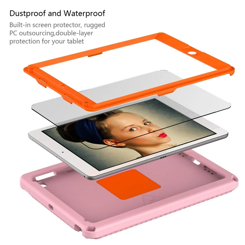 For iPad Air (2013) / Air 2  /  9.7-inch (2017) / (2018) EVA Shockproof Case with Shoulder Strap / Waterproof Screen Protector Anti-Scratch Cover Portable Tablet Case - Pink